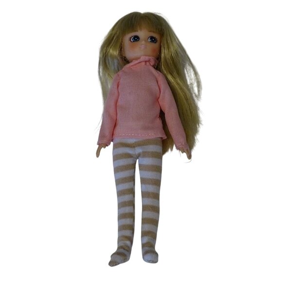Arklu Lottie Doll Long Blonde Hair with Pink Shirt and Striped Footed Tights 7" - Picture 1 of 10